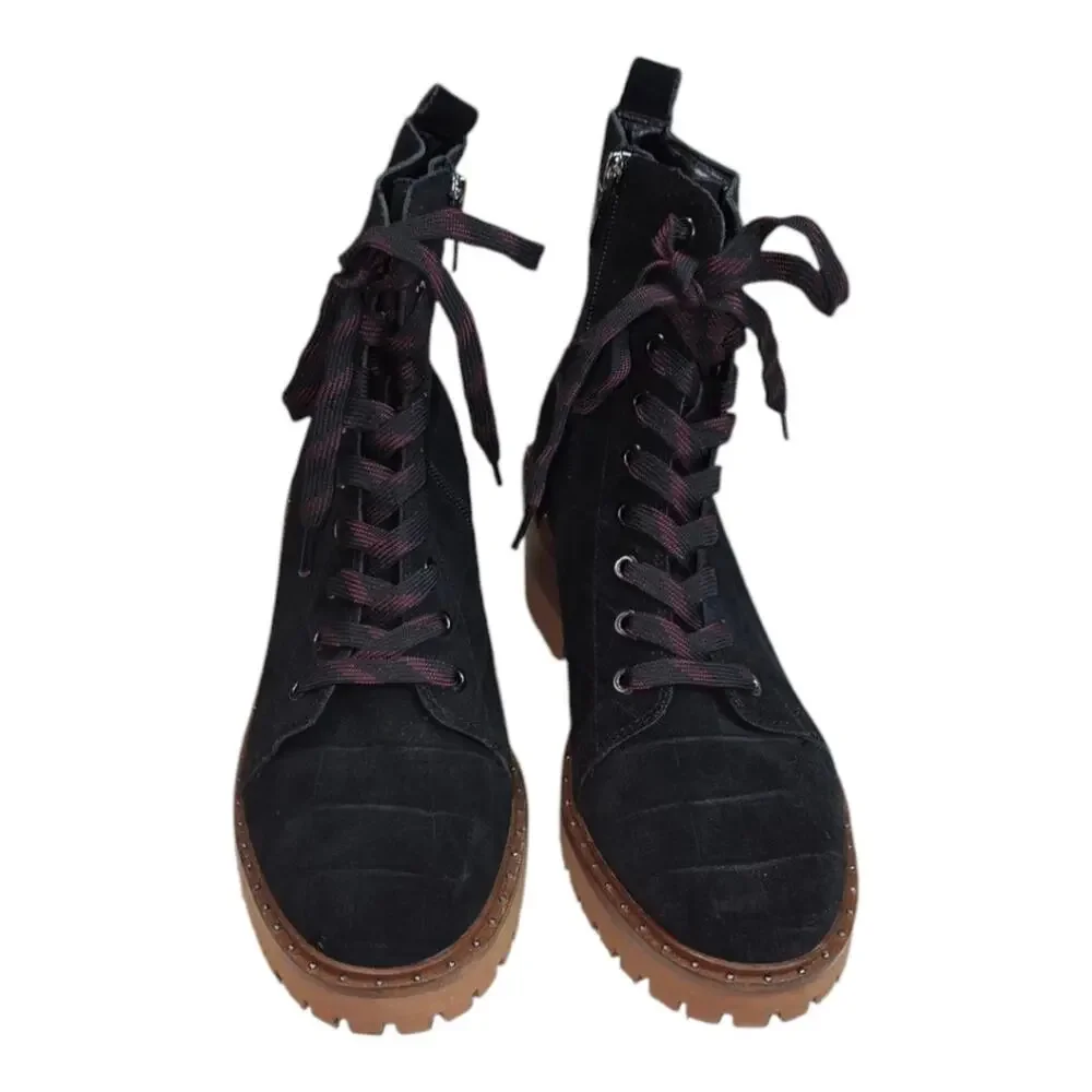 Vince Camuto Debsen Black Suede Croc Lug Sole Platform Combat Boot Lace Up 8.5